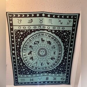 Zodiac Tapestry with Astrological Symbols - Black and Green